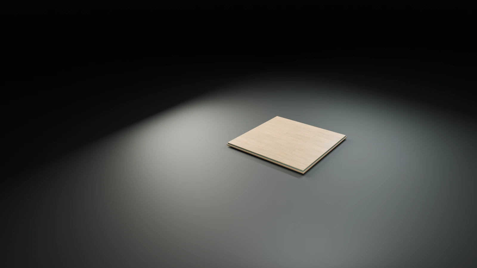 Rendered floor build-up showing the finish, heating film and supporting layers as one assembly.